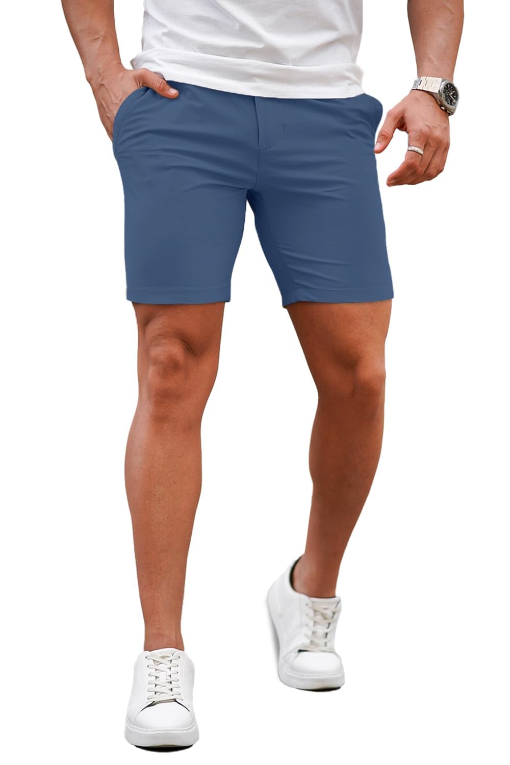 GINGTTO Mens Slim Fit Shorts Stretch Tapered Leg Skinny Chinos 5" 7"