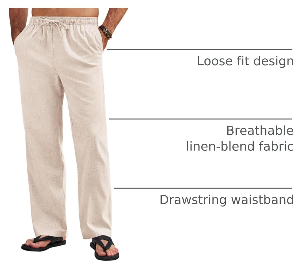 COOFANDY Men's Linen Pants Casual Loose Fit Beach Summer Yoga Pant Lightweight Drawstring Linen Trousers