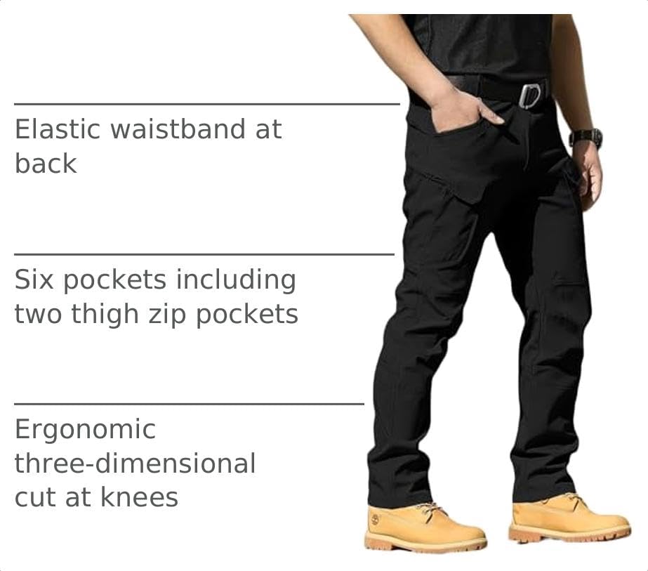 whox Men's Cargo Tactical Pants Work Hiking Trousers Waterproof Lightweight Elastic Waist for Travel with Pockets(No Belt)