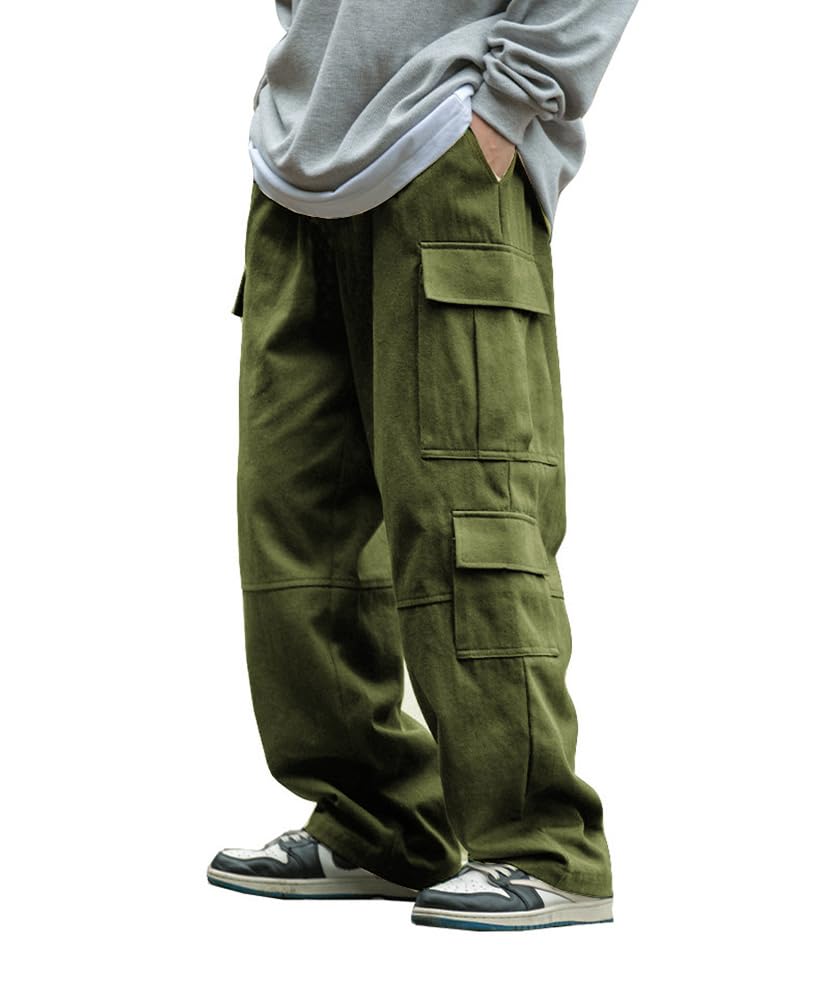 THWEI Men's Baggy Cargo Pants Casual Drawstring Trouser