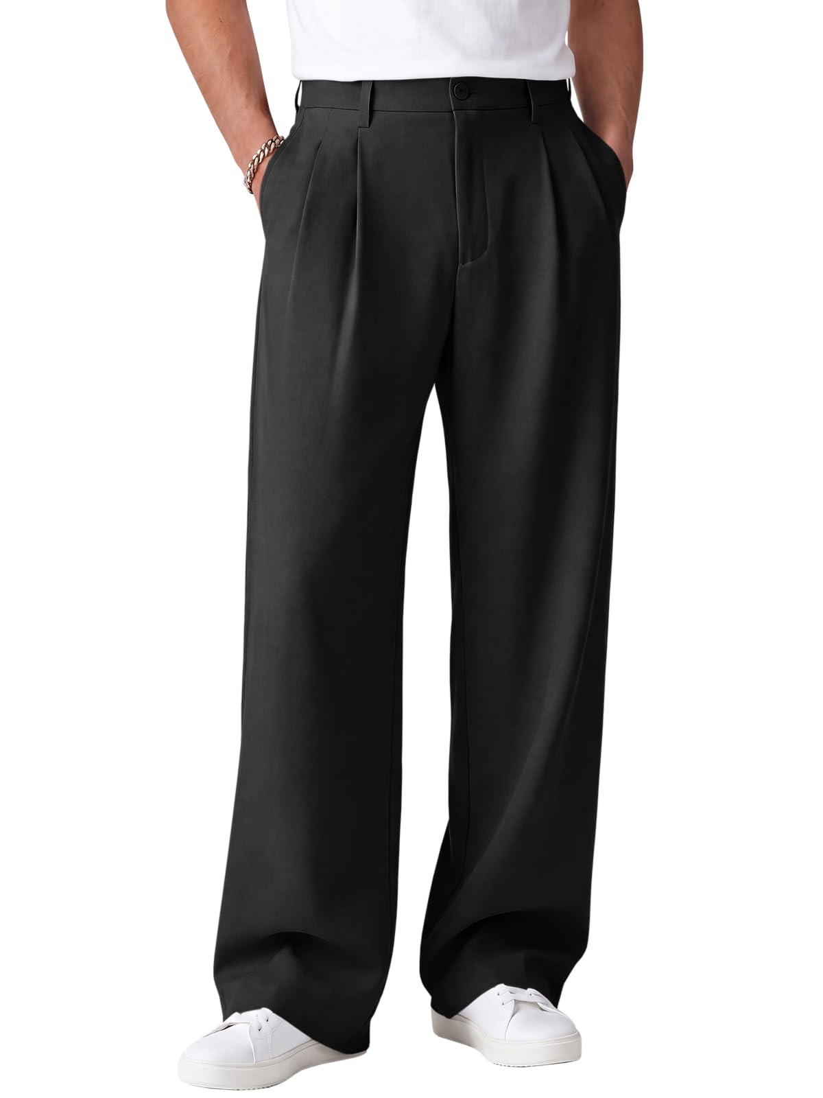 Runcati Mens Baggy Dress Pants Wide Leg Old Money Casual Pleated Slacks