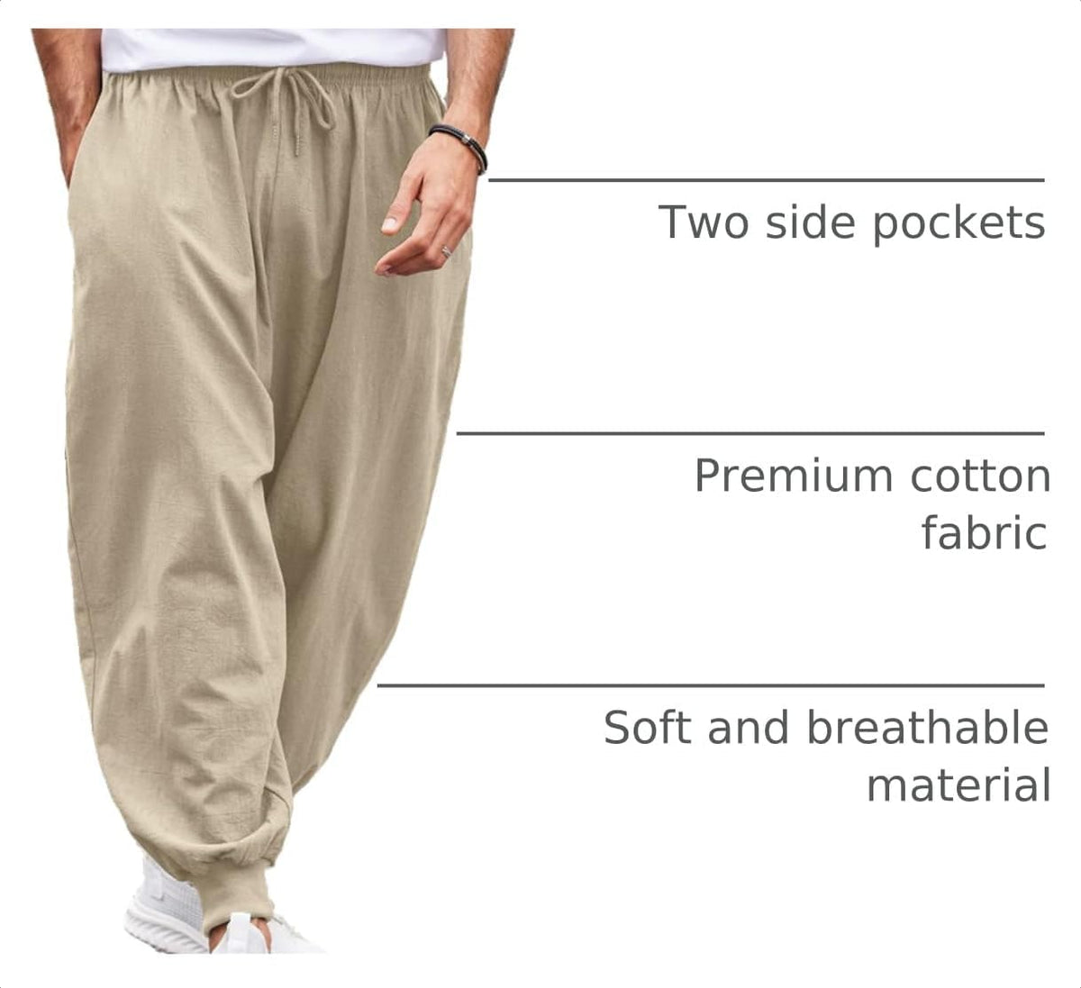 COOFANDY Men Hippie Harem Pants Baggy Linen Cotton Boho Yoga Pants Summer Beach Pants Casual Drop Crotch Trouser