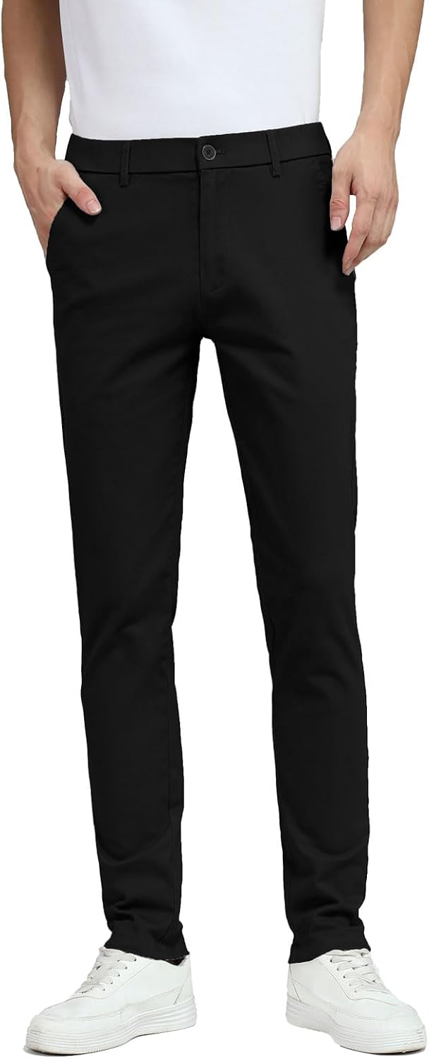 Plaid&Plain Men's Skinny Stretchy Khaki Pants Colored Pants Slim Fit Slacks Tapered Trousers