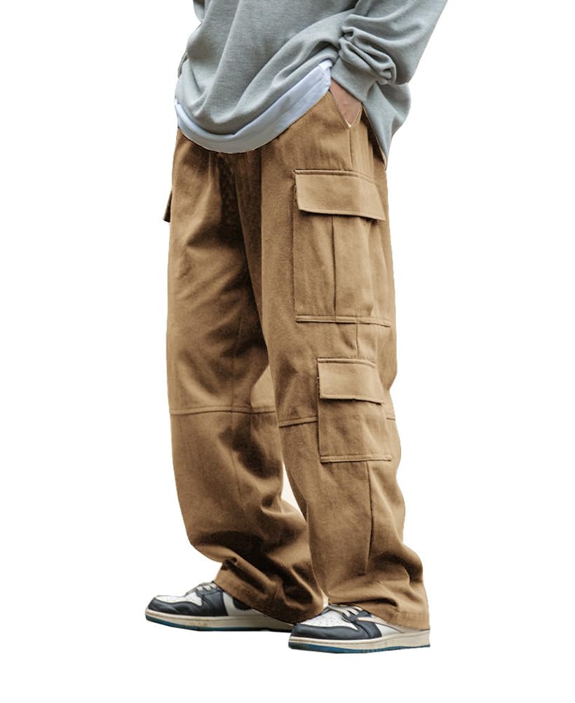THWEI Men's Baggy Cargo Pants Casual Drawstring Trouser