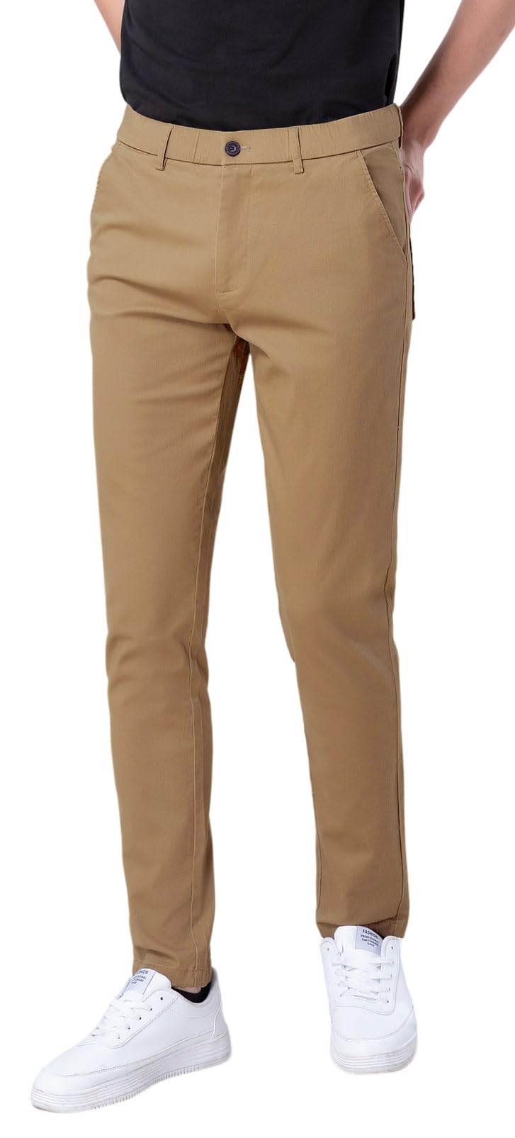 Plaid&Plain Men's Skinny Stretchy Khaki Pants Colored Pants Slim Fit Slacks Tapered Trousers