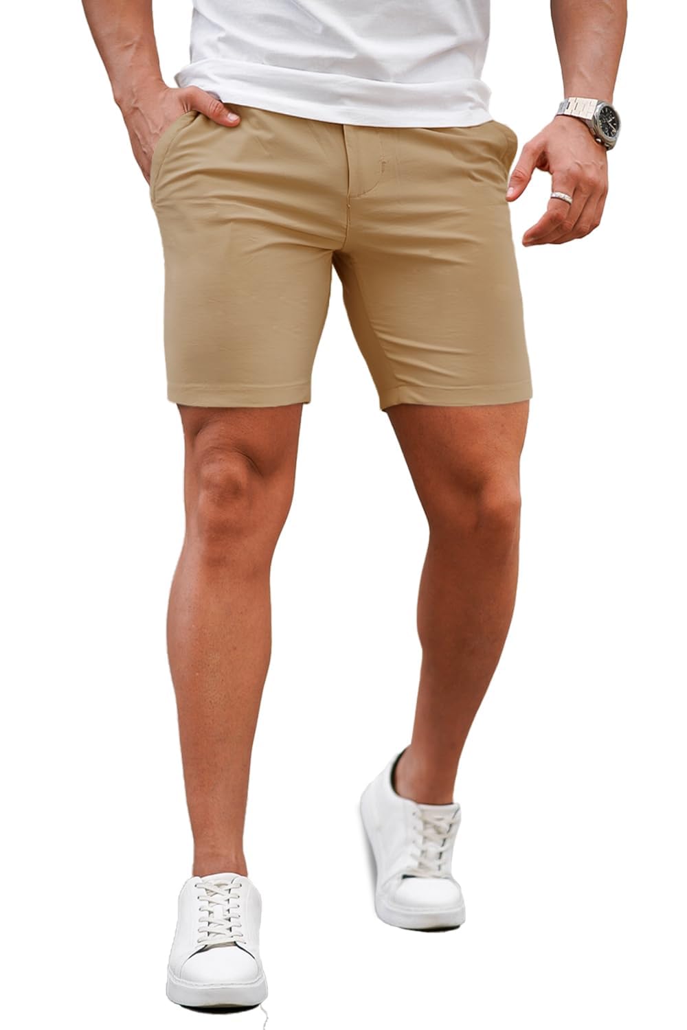 GINGTTO Mens Slim Fit Shorts Stretch Tapered Leg Skinny Chinos 5" 7"