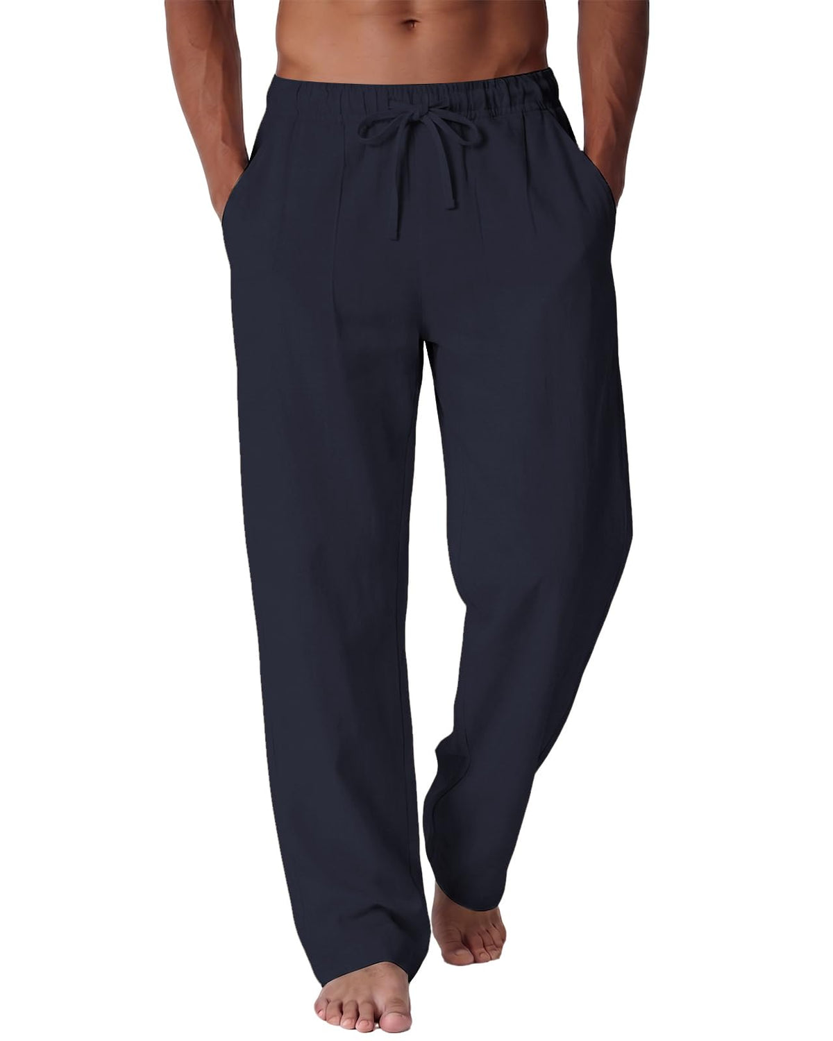 Men's Cotton Linen Pants Casual Summer Beach Lightweight Pants with Pockets