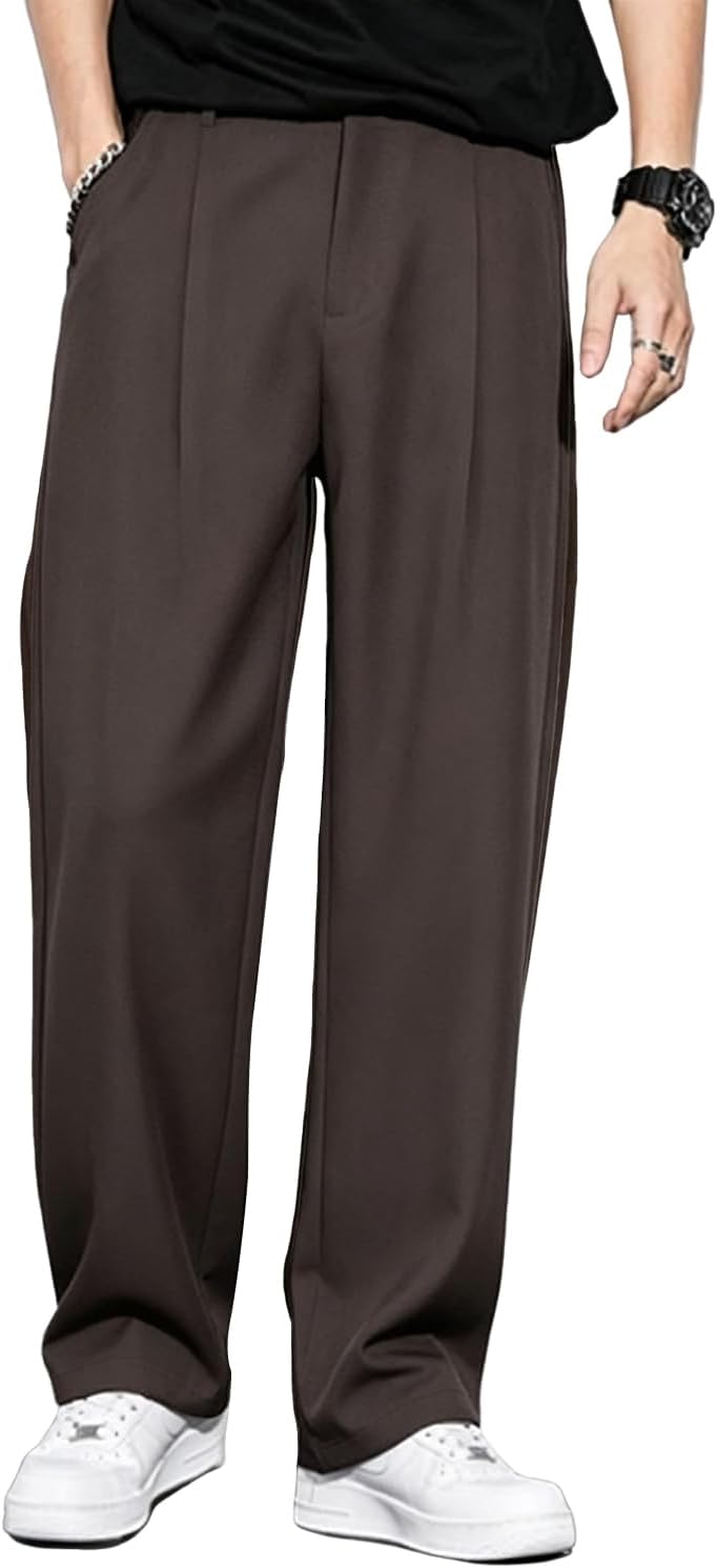 Heyfanee Baggy Dress Pants Men Pleated Wide Leg Trousers Old Money