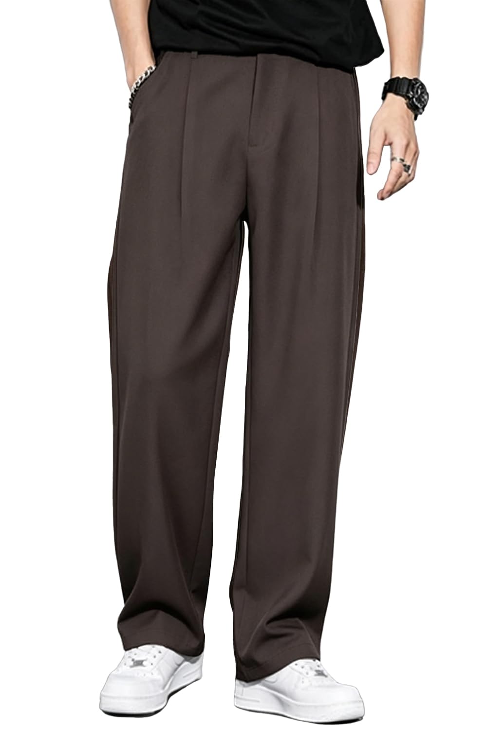 Heyfanee Baggy Dress Pants Men Pleated Wide Leg Trousers Old Money