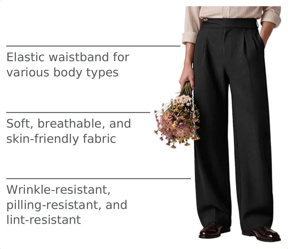 Susclude Mens Baggy Dress Pants Old Money Vintage Pleated Wide Leg Pants Summer Casual Slacks Relaxed Fit Trousers