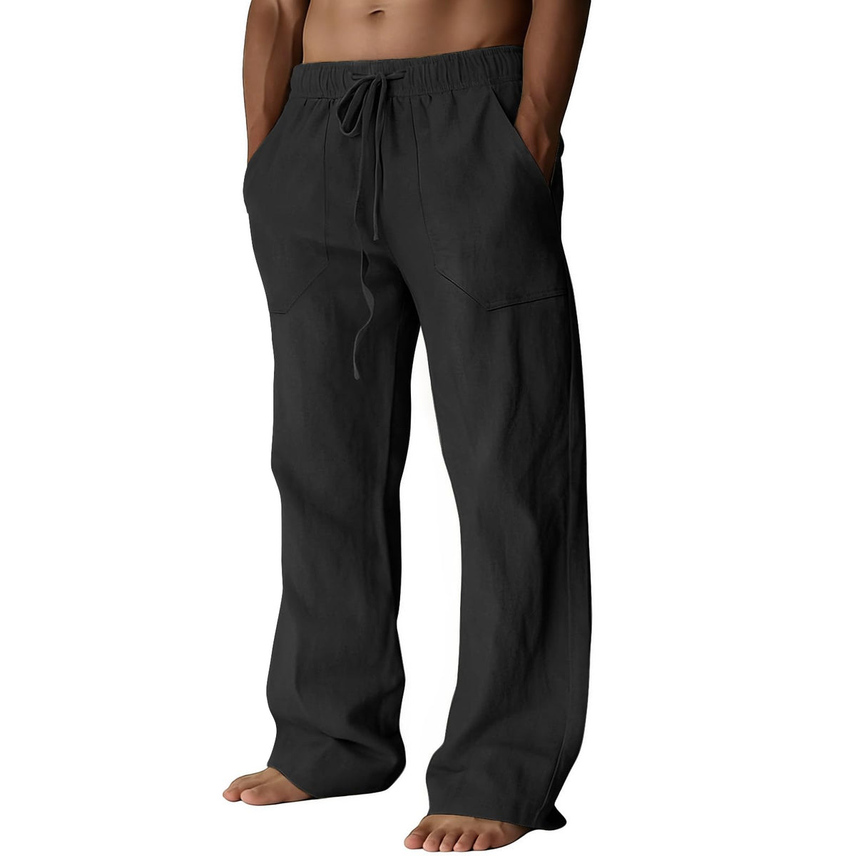 Puimentiua Cotton Linen Pants Men Casual Loose Fit Summer Beach Pants
