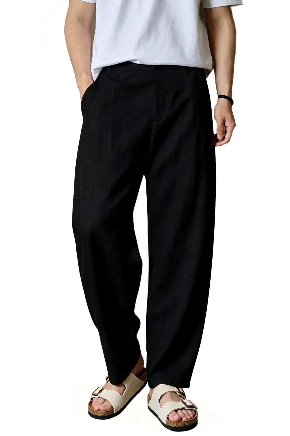 Heyfanee Linen Pants Men Casual Summer Beach Pleated Trousers Loose Fit