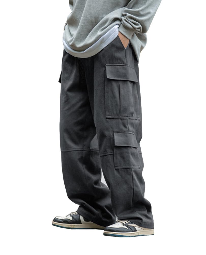 THWEI Men's Baggy Cargo Pants Casual Drawstring Trouser