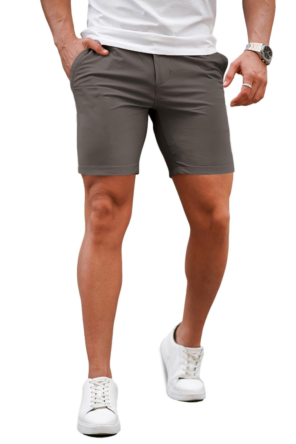 GINGTTO Mens Slim Fit Shorts Stretch Tapered Leg Skinny Chinos 5" 7"