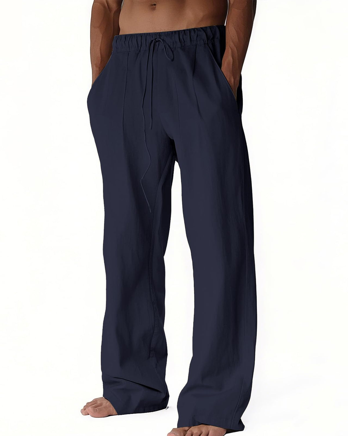 BUXKR Men's Linen Pants Beach Casual Cotton Summer Lightweight Elastic Waist Drawstring with Deep Pockets