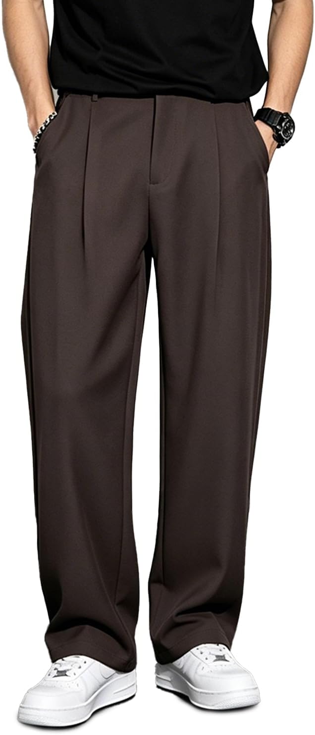 Heyfanee Baggy Dress Pants Men Pleated Wide Leg Trousers Old Money
