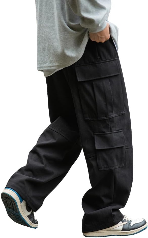 THWEI Men's Baggy Cargo Pants Casual Drawstring Trouser