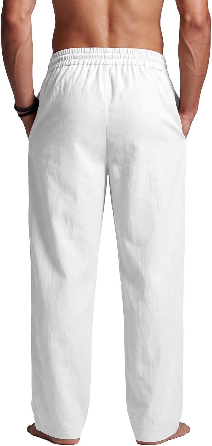 PIDOGYM Men's Cotton Linen Pants Summer Beach Pants Golf Dress Trousers