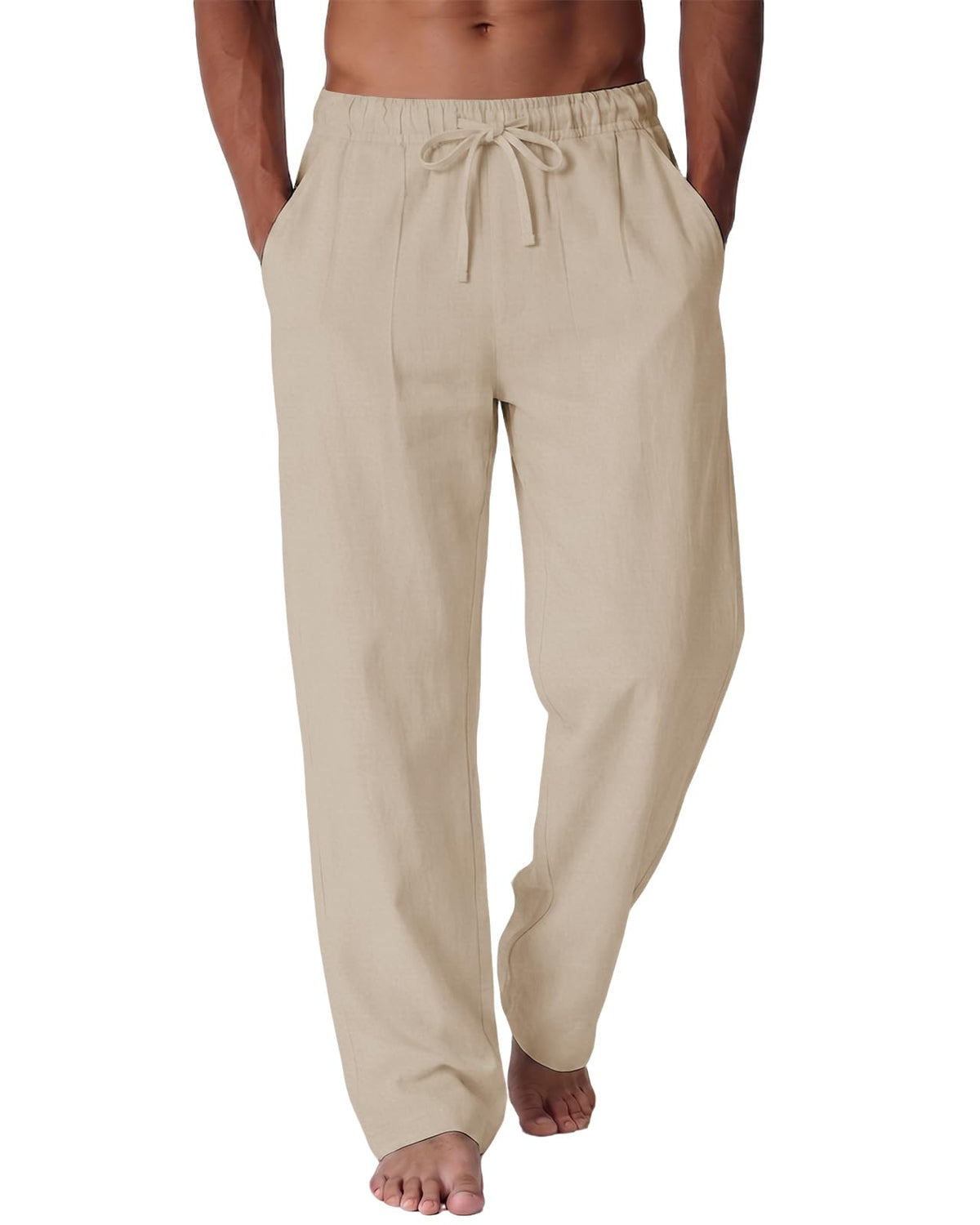 Men's Cotton Linen Pants Casual Summer Beach Lightweight Pants with Pockets
