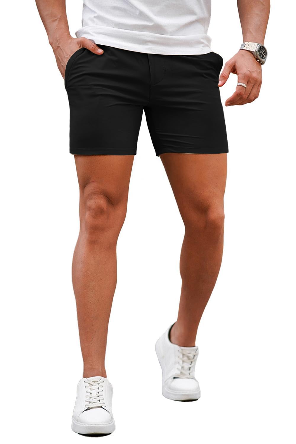 GINGTTO Mens Slim Fit Shorts Stretch Tapered Leg Skinny Chinos 5" 7"