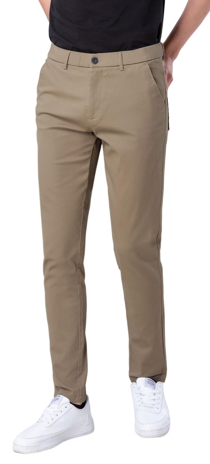 Plaid&Plain Men's Skinny Stretchy Khaki Pants Colored Pants Slim Fit Slacks Tapered Trousers