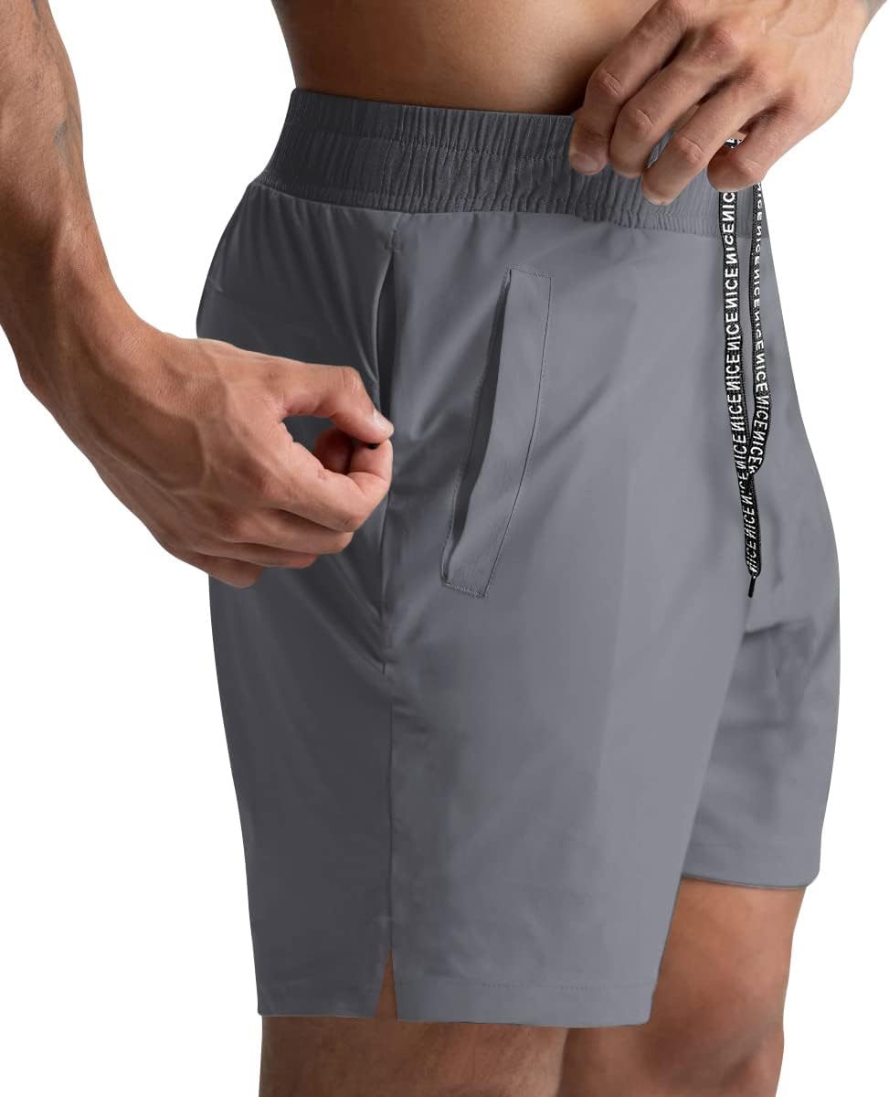 2 Pack Mens Athletic Shorts 5" Gym Workout Running Zipper Pockets