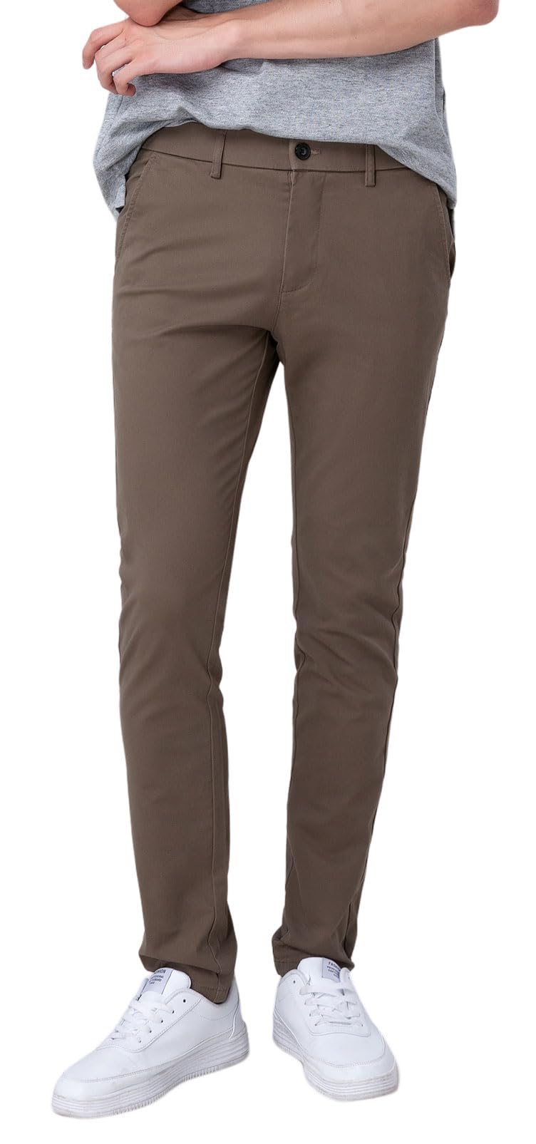 Plaid&Plain Men's Skinny Stretchy Khaki Pants Colored Pants Slim Fit Slacks Tapered Trousers