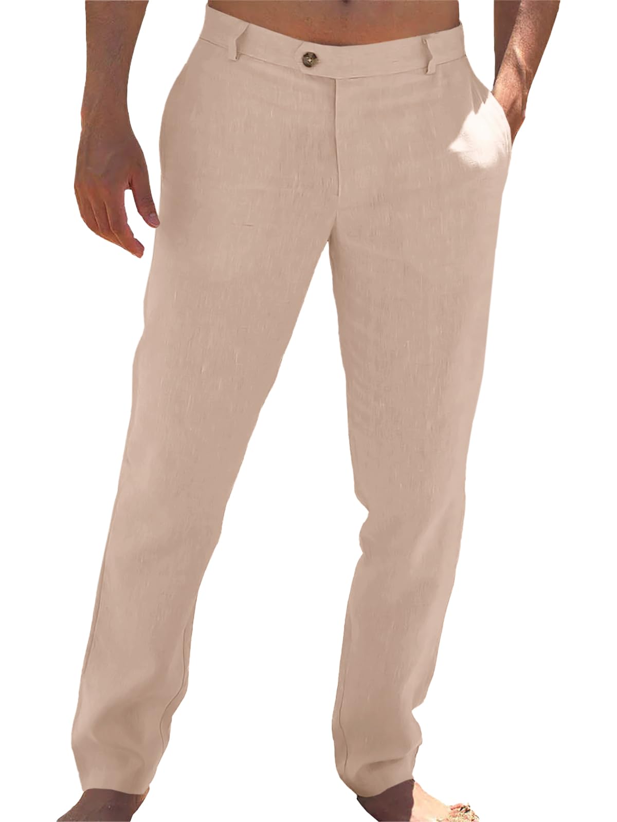 Runcati Mens Casual Pants Linen Dress Loose Summer Beach Yoga Trousers