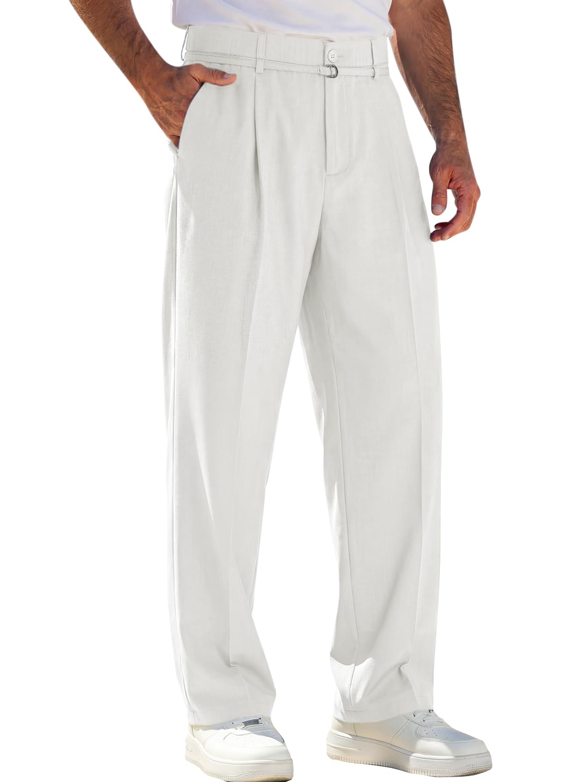 Runcati Mens Casual Dress Pants Elastic Waist Pleated Baggy Wide Leg Slacks
