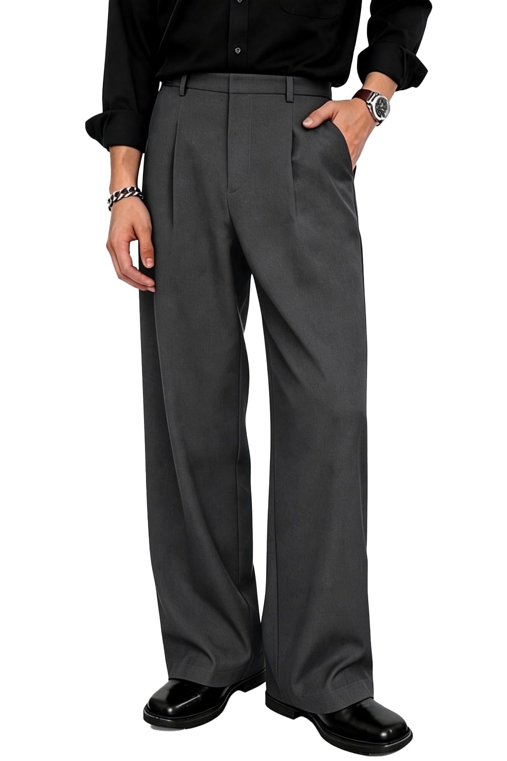 Heyfanee Baggy Dress Pants Men Pleated Wide Leg Trousers Old Money
