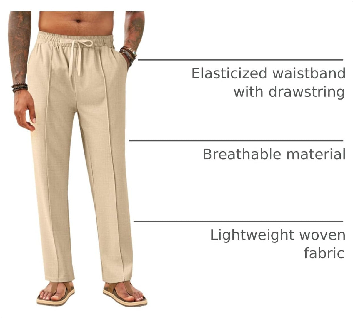 Makkrom Mens Casual Pants Lightweight Summer Beach Dress Pants