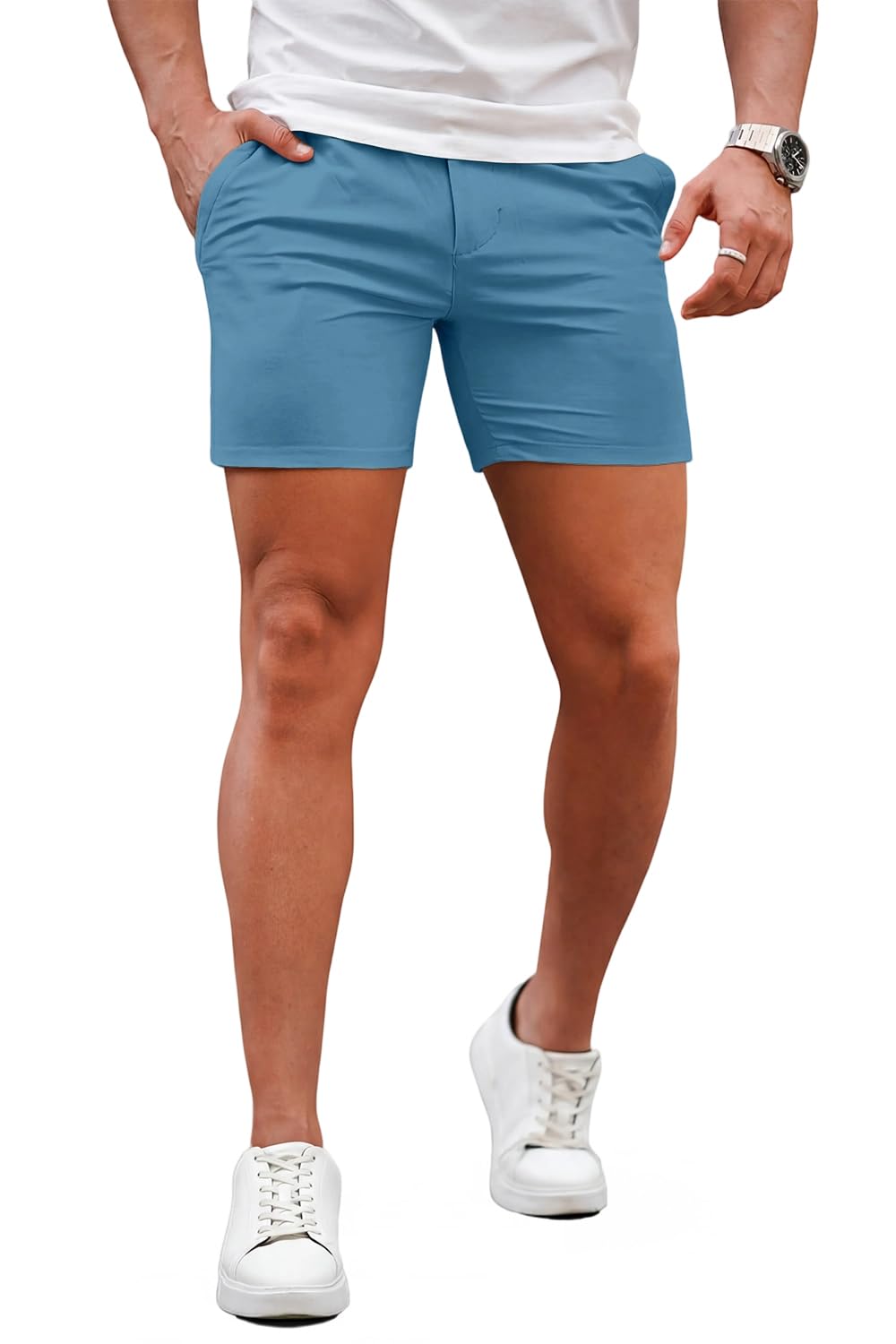 GINGTTO Mens Slim Fit Shorts Stretch Tapered Leg Skinny Chinos 5" 7"