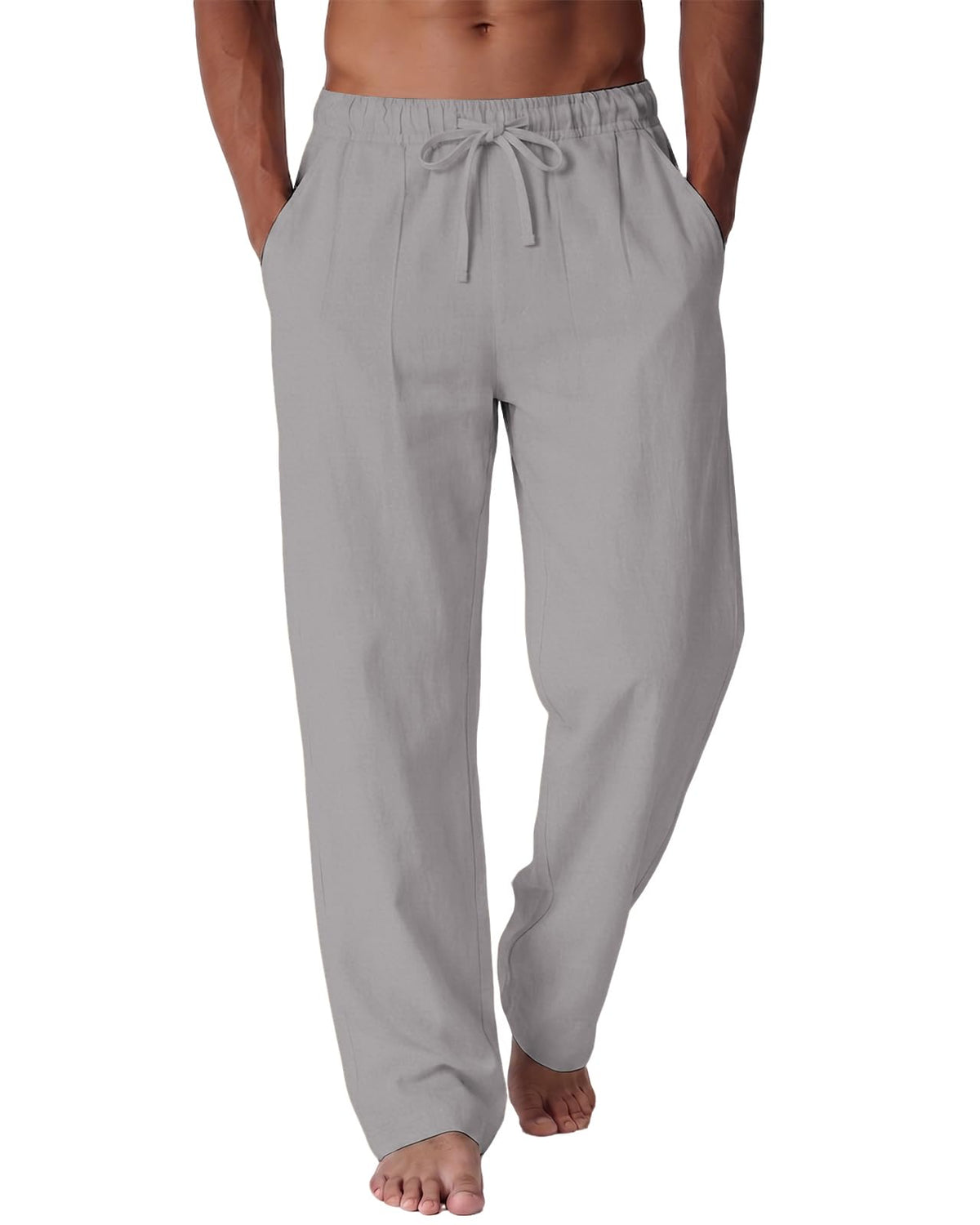 Men's Cotton Linen Pants Casual Summer Beach Lightweight Pants with Pockets