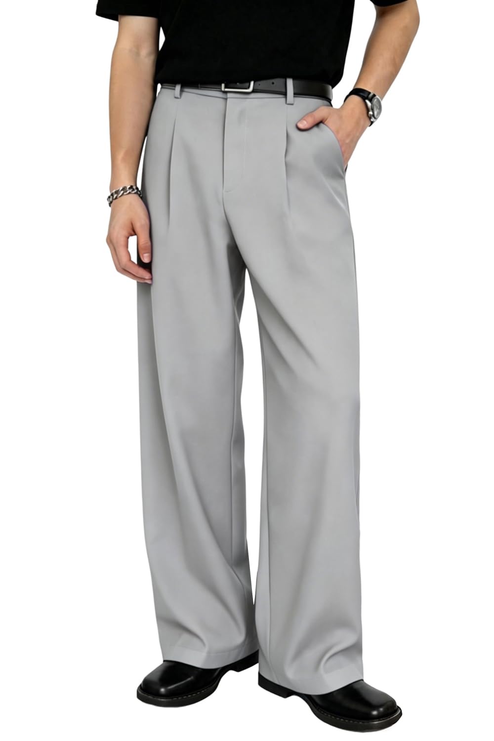 Heyfanee Baggy Dress Pants Men Pleated Wide Leg Trousers Old Money