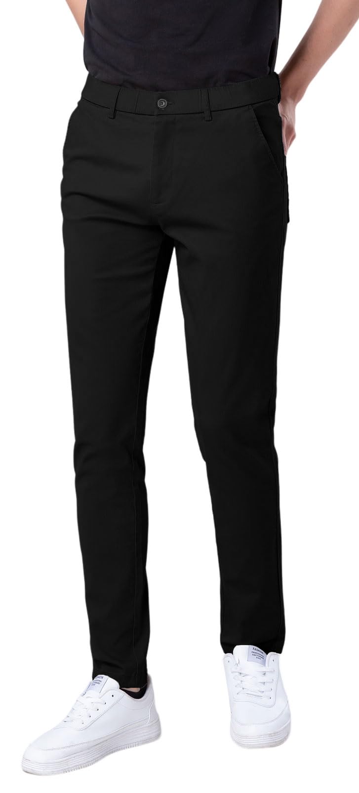 Plaid&Plain Men's Skinny Stretchy Khaki Pants Colored Pants Slim Fit Slacks Tapered Trousers