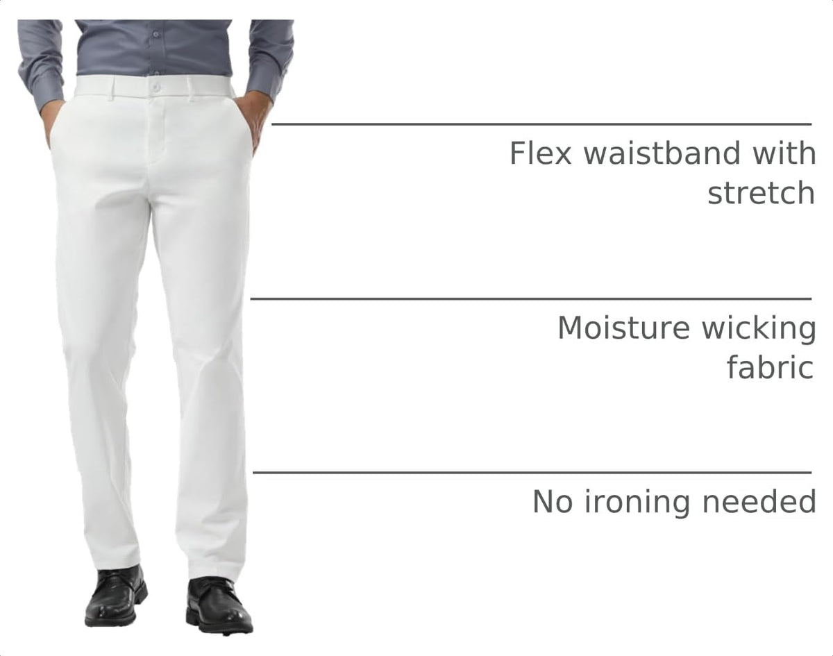 Plaid&Plain Men's Slim Fit Dress Pants Stretch Khaki Pants Wrinkle Free