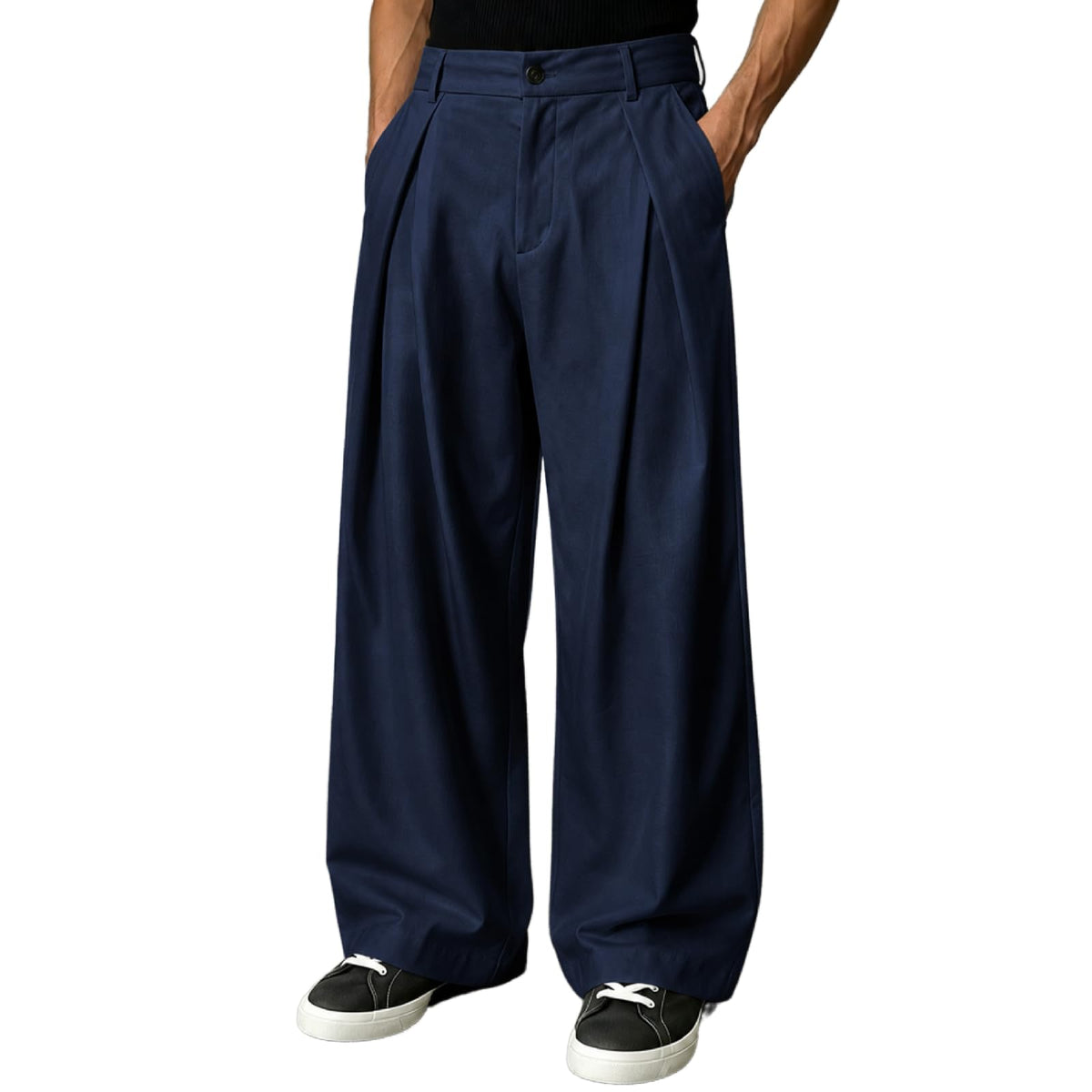 Percle Mens Baggy Casual Pants Elastic Back Waist Pleated Wide Leg Slacks