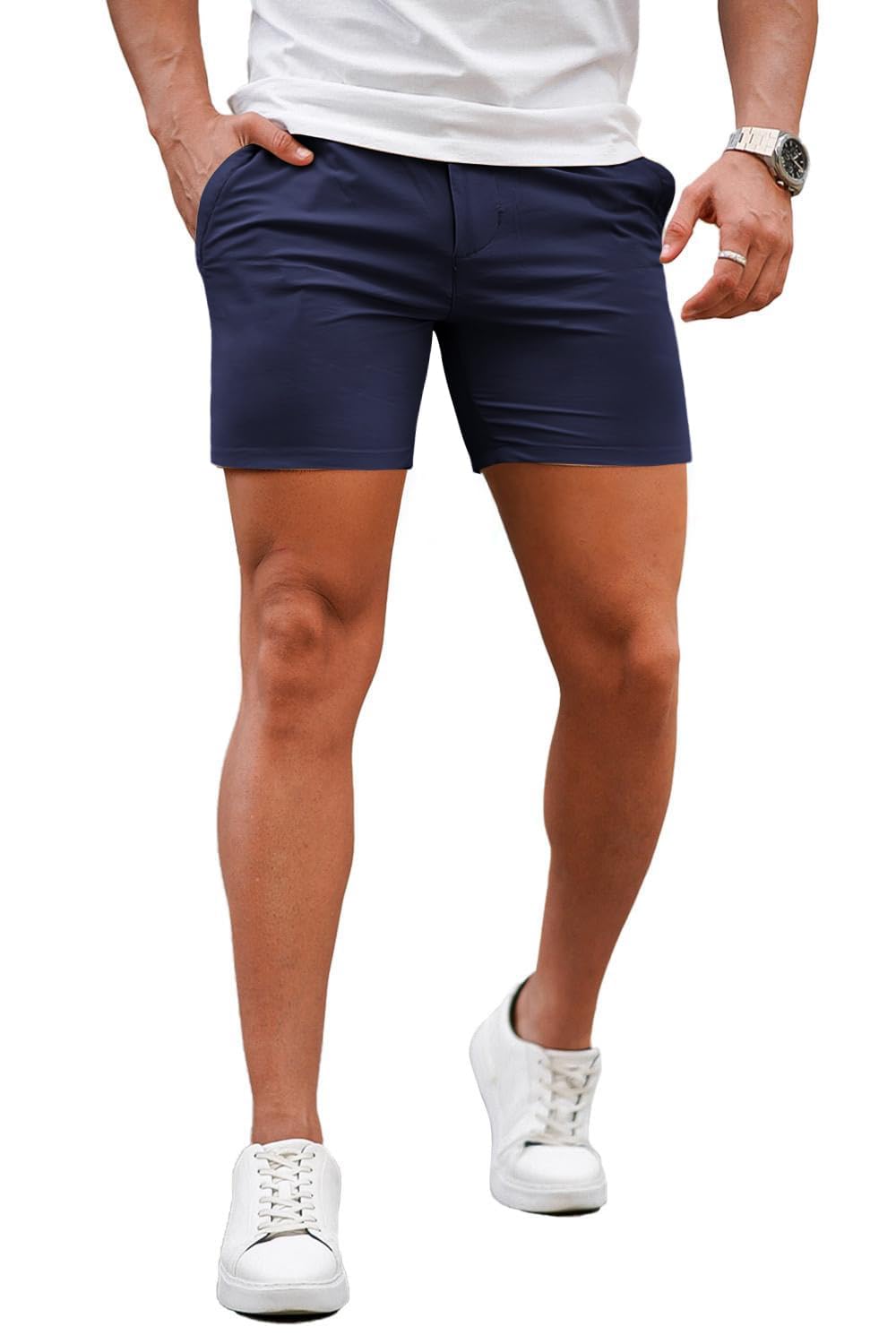 GINGTTO Mens Slim Fit Shorts Stretch Tapered Leg Skinny Chinos 5" 7"