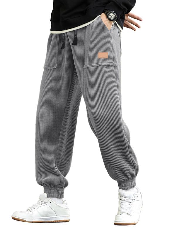 JMIERR Mens Corduroy Drawstring Sweatpants Casual Joggers Relaxed Fit Pants