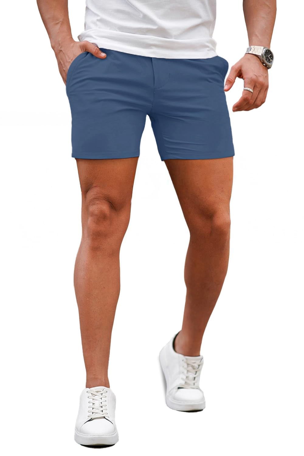 GINGTTO Mens Slim Fit Shorts Stretch Tapered Leg Skinny Chinos 5" 7"