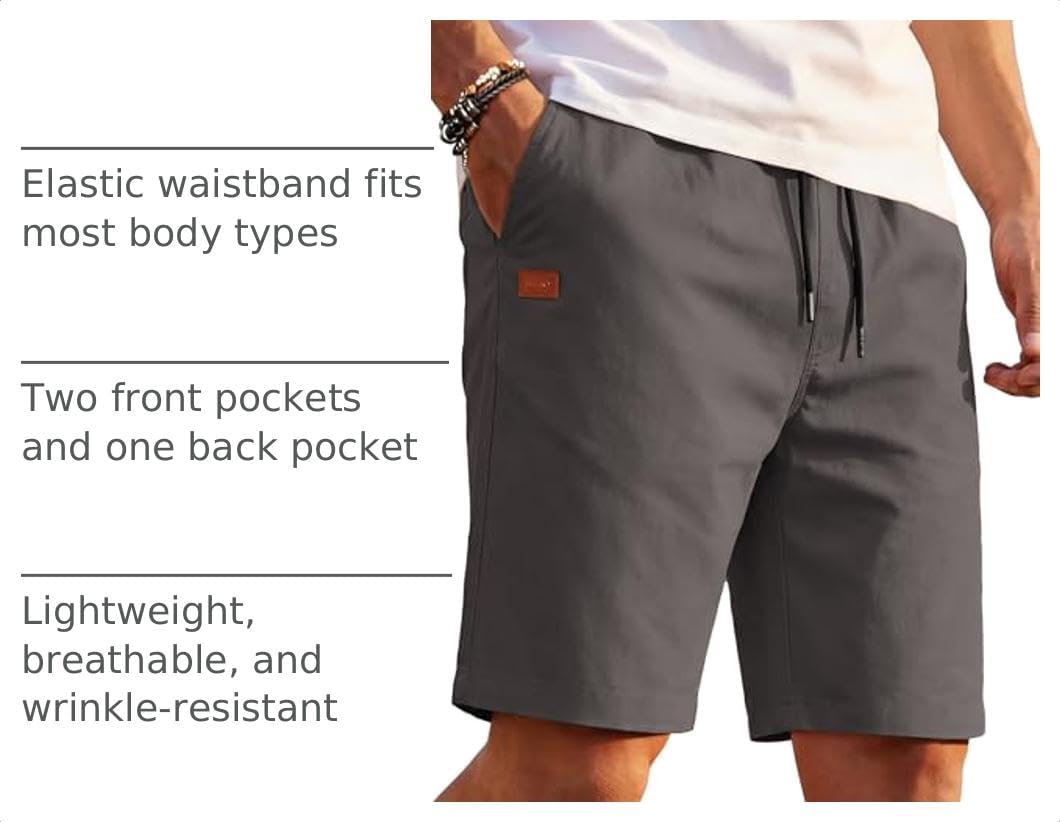 COOFANDY Mens Casual Cotton 9'' Shorts Drawstring Summer Beach Chino Shorts