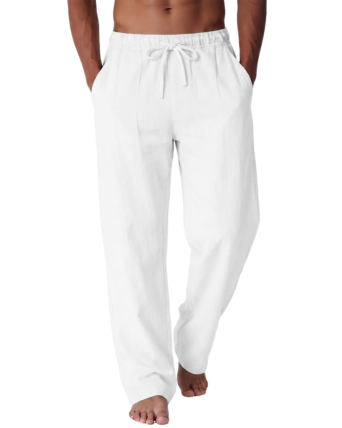 Men's Cotton Linen Pants Casual Summer Beach Lightweight Pants with Pockets