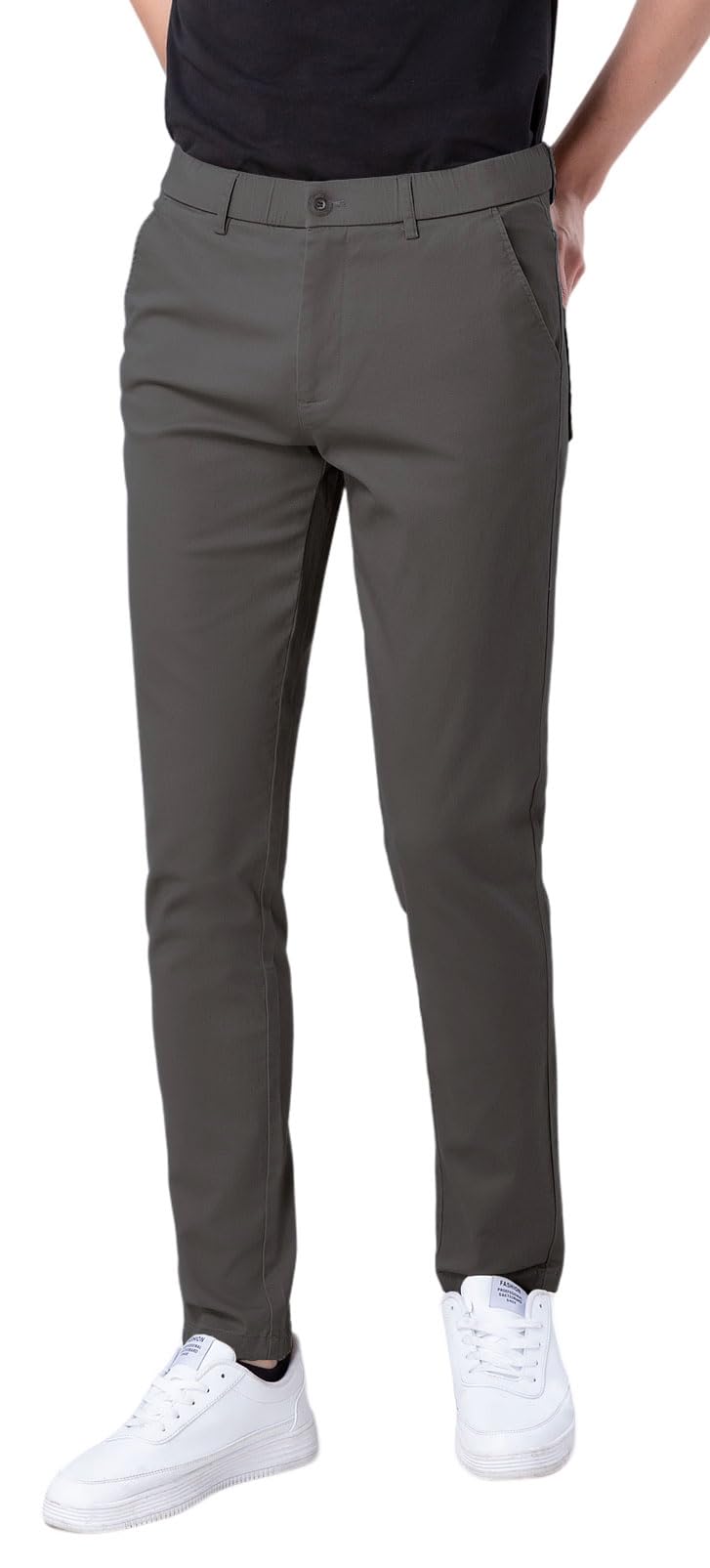 Plaid&Plain Men's Skinny Stretchy Khaki Pants Colored Pants Slim Fit Slacks Tapered Trousers
