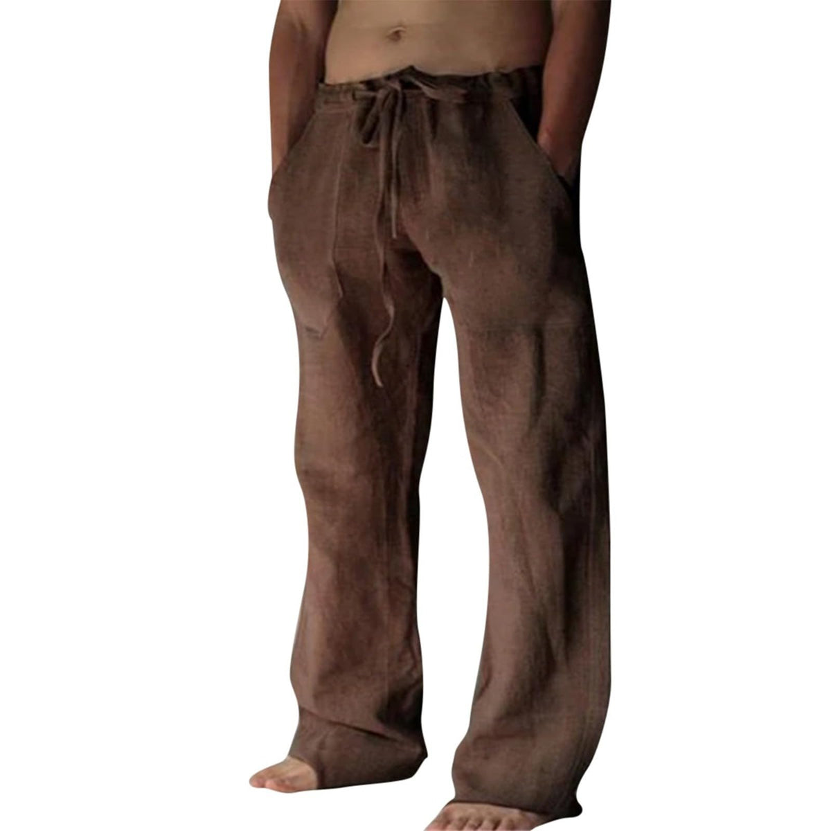 Puimentiua Cotton Linen Pants Men Casual Loose Fit Summer Beach Pants