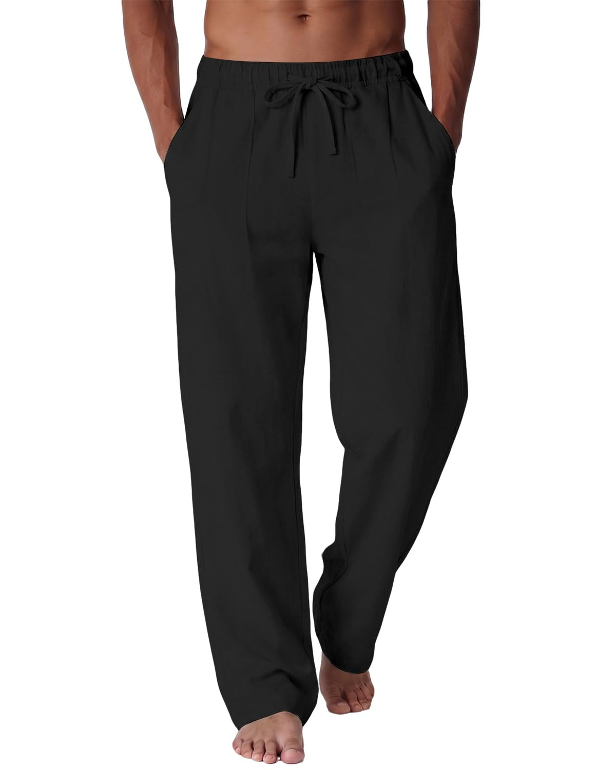 Men's Cotton Linen Pants Casual Summer Beach Lightweight Pants with Pockets