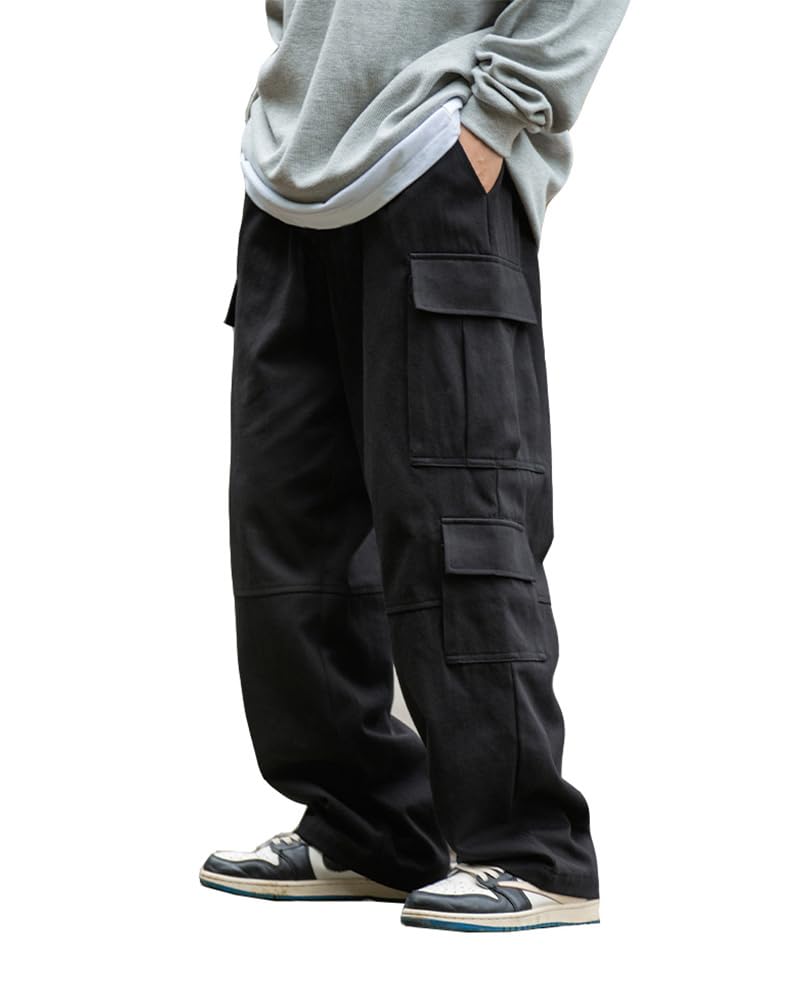 THWEI Men's Baggy Cargo Pants Casual Drawstring Trouser