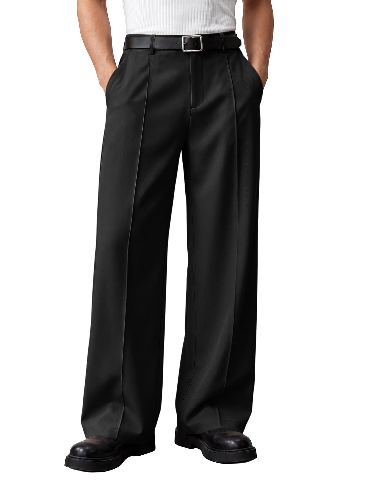 Runcati Mens Baggy Dress Pants Casual Pleated Wide Leg Lightweight Trousers