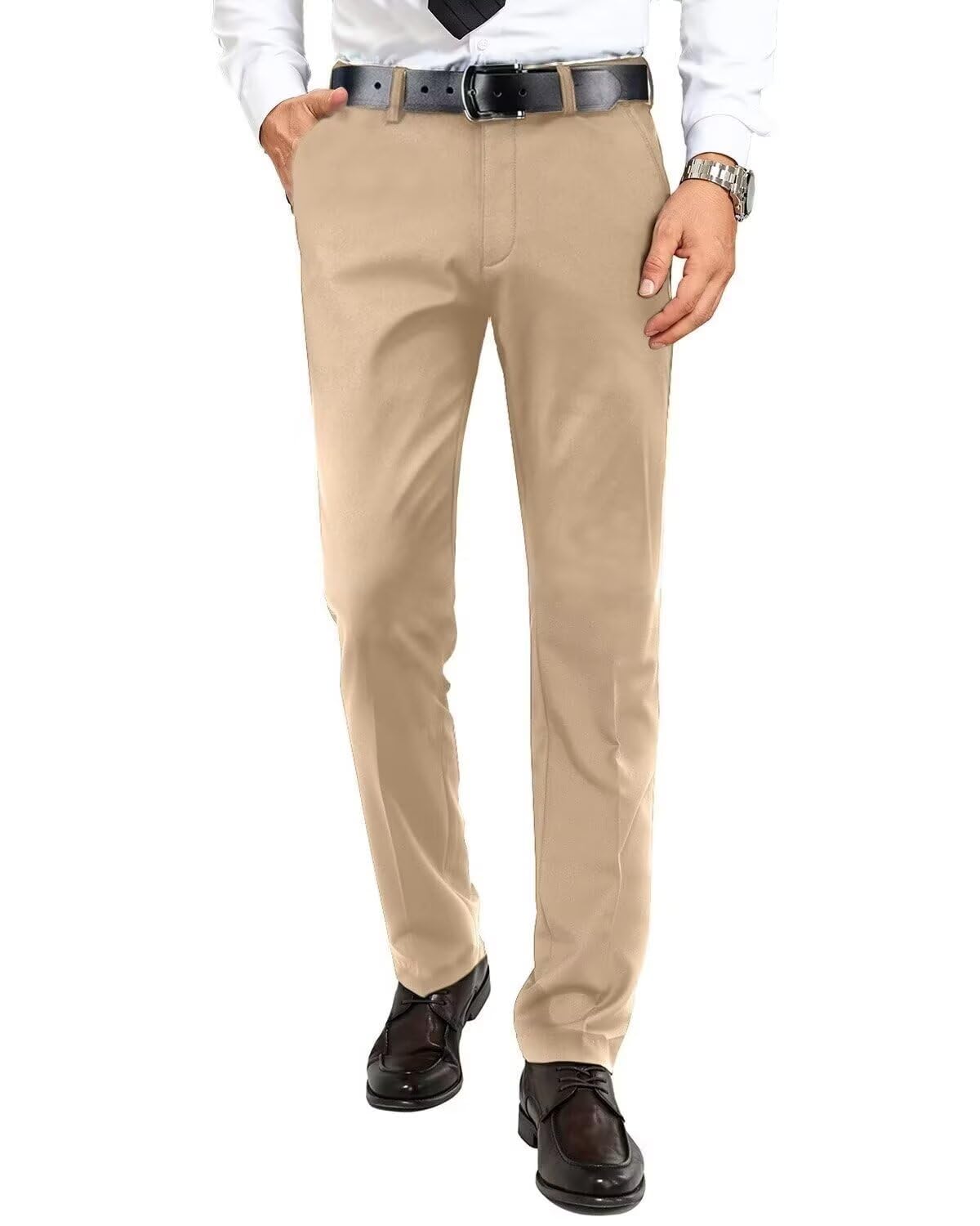 Men's Dress Pants Slim Fit Expandable Waist Tuxedo Trousers Formal Suits