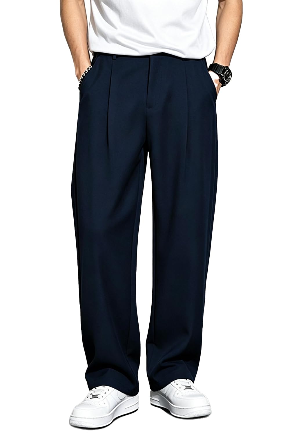 Heyfanee Baggy Dress Pants Men Pleated Wide Leg Trousers Old Money