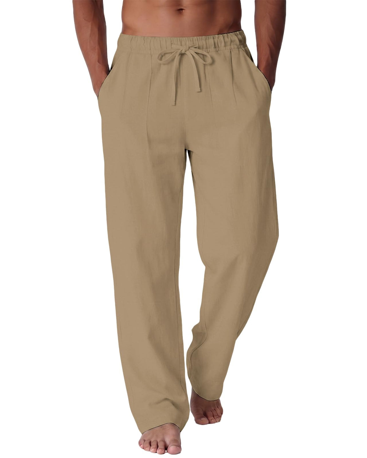 Men's Cotton Linen Pants Casual Summer Beach Lightweight Pants with Pockets